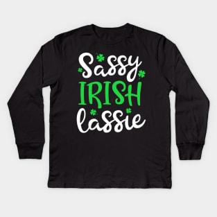 Sassy Irish Lassie Shamrock St Patrick’s Day Girl Shirt Kids Long Sleeve T-Shirt